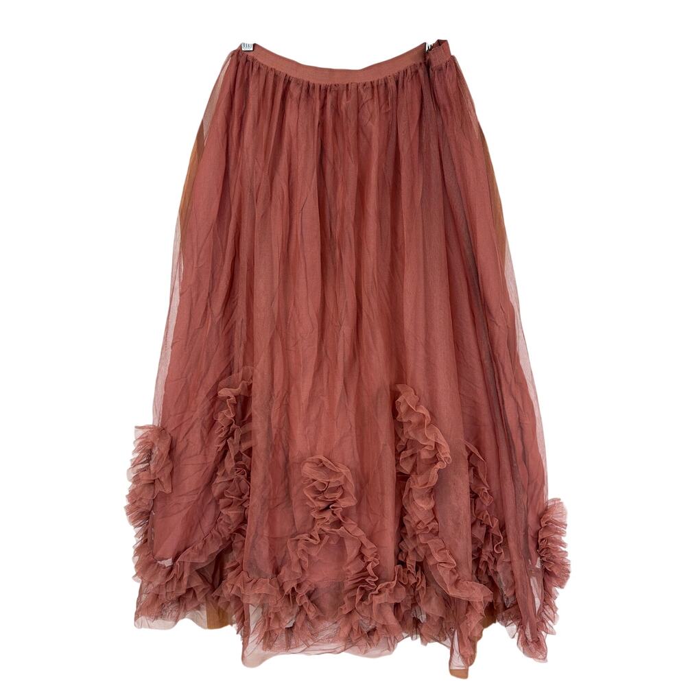 NWT Anthropologie Blush Pink Mesh Ruffle Maxi Skirt XL